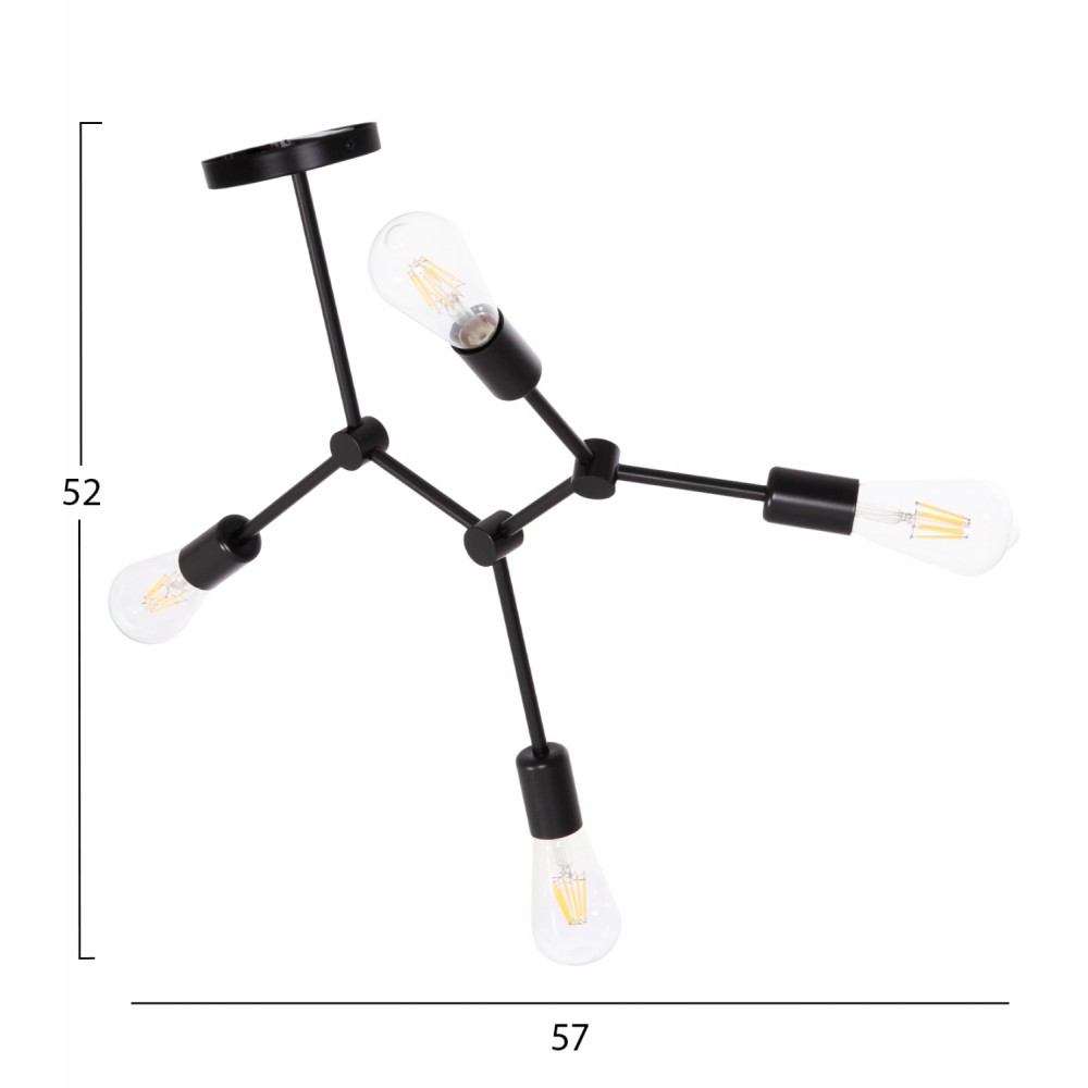 Φωτιστικό οροφής "LIGHTY" τετράφωτο από μέταλλο σε χρώμα μαύρο 57x5x52 Ε27