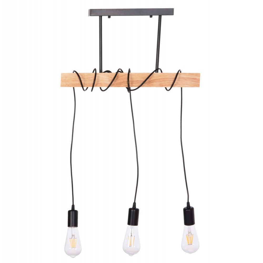 Φωτιστικό οροφής "VOLKS" τρίφωτο από μέταλλο/ξύλο σε χρώμα μαύρο/φυσικό 49.5x5x134.5 Ε27