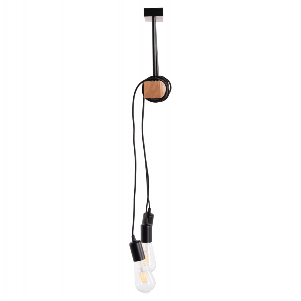 Φωτιστικό οροφής "VOLKS" τρίφωτο από μέταλλο/ξύλο σε χρώμα μαύρο/φυσικό 49.5x5x134.5 Ε27