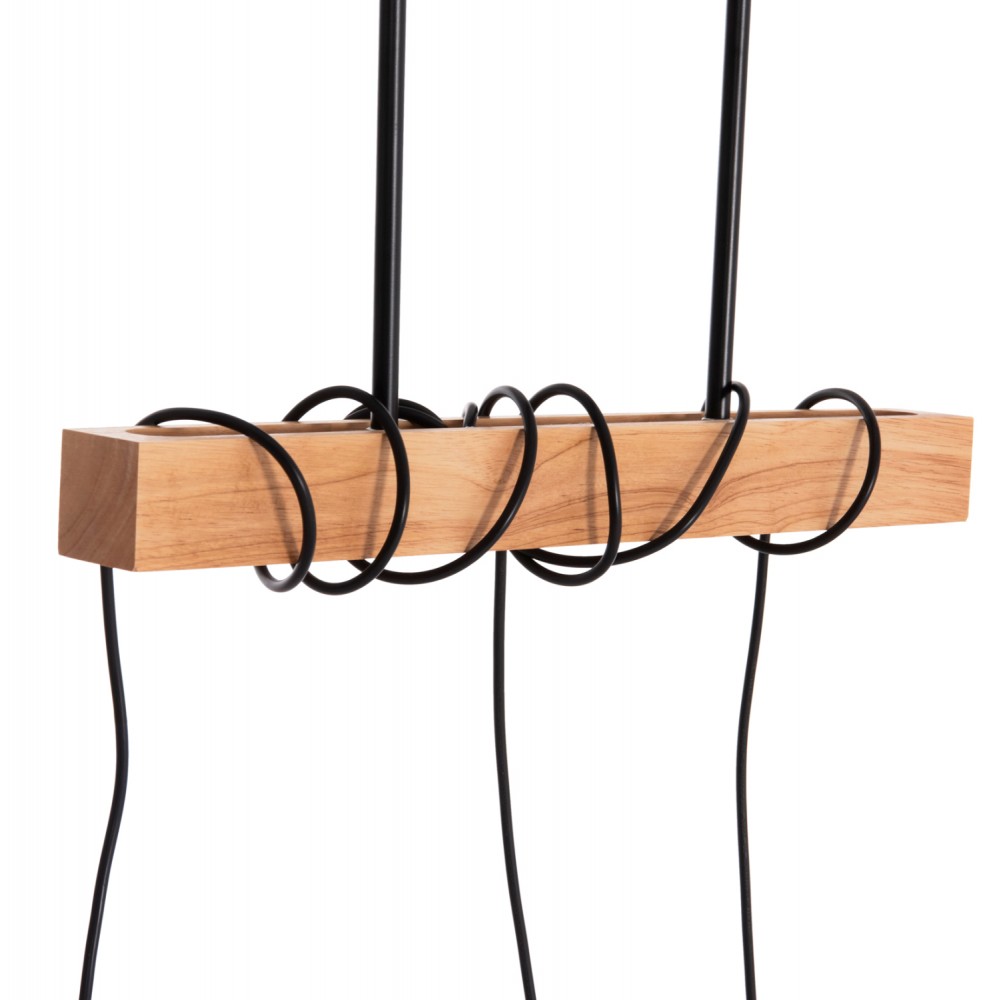 Φωτιστικό οροφής "VOLKS" τρίφωτο από μέταλλο/ξύλο σε χρώμα μαύρο/φυσικό 49.5x5x134.5 Ε27