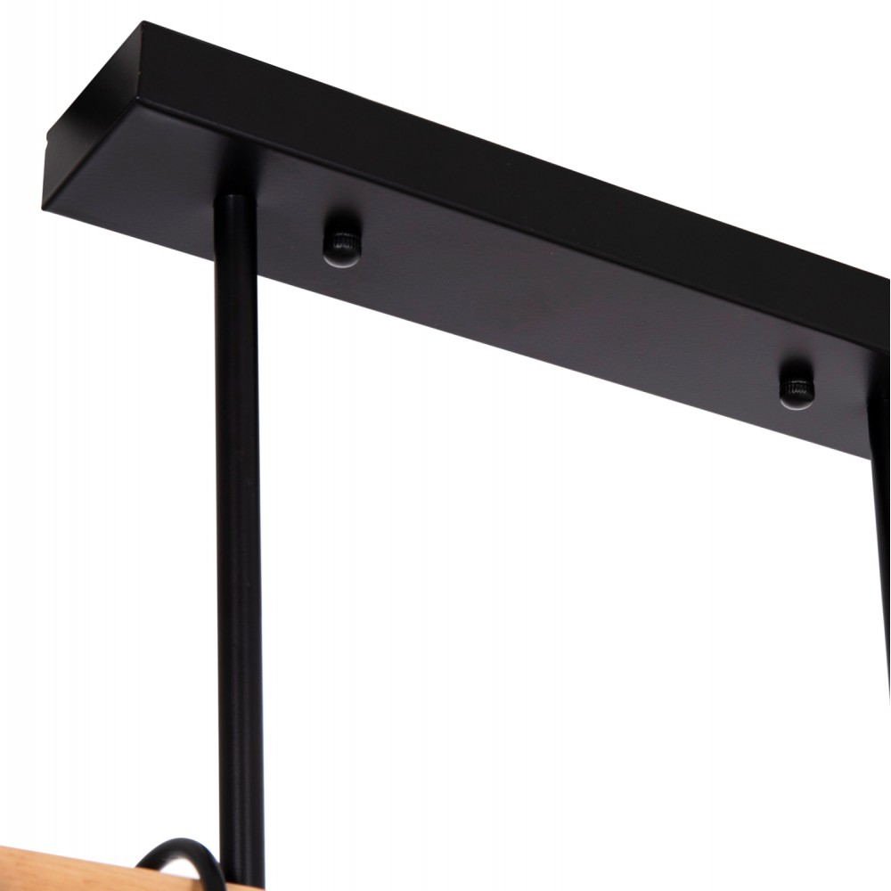 Φωτιστικό οροφής "VOLKS" τρίφωτο από μέταλλο/ξύλο σε χρώμα μαύρο/φυσικό 49.5x5x134.5 Ε27