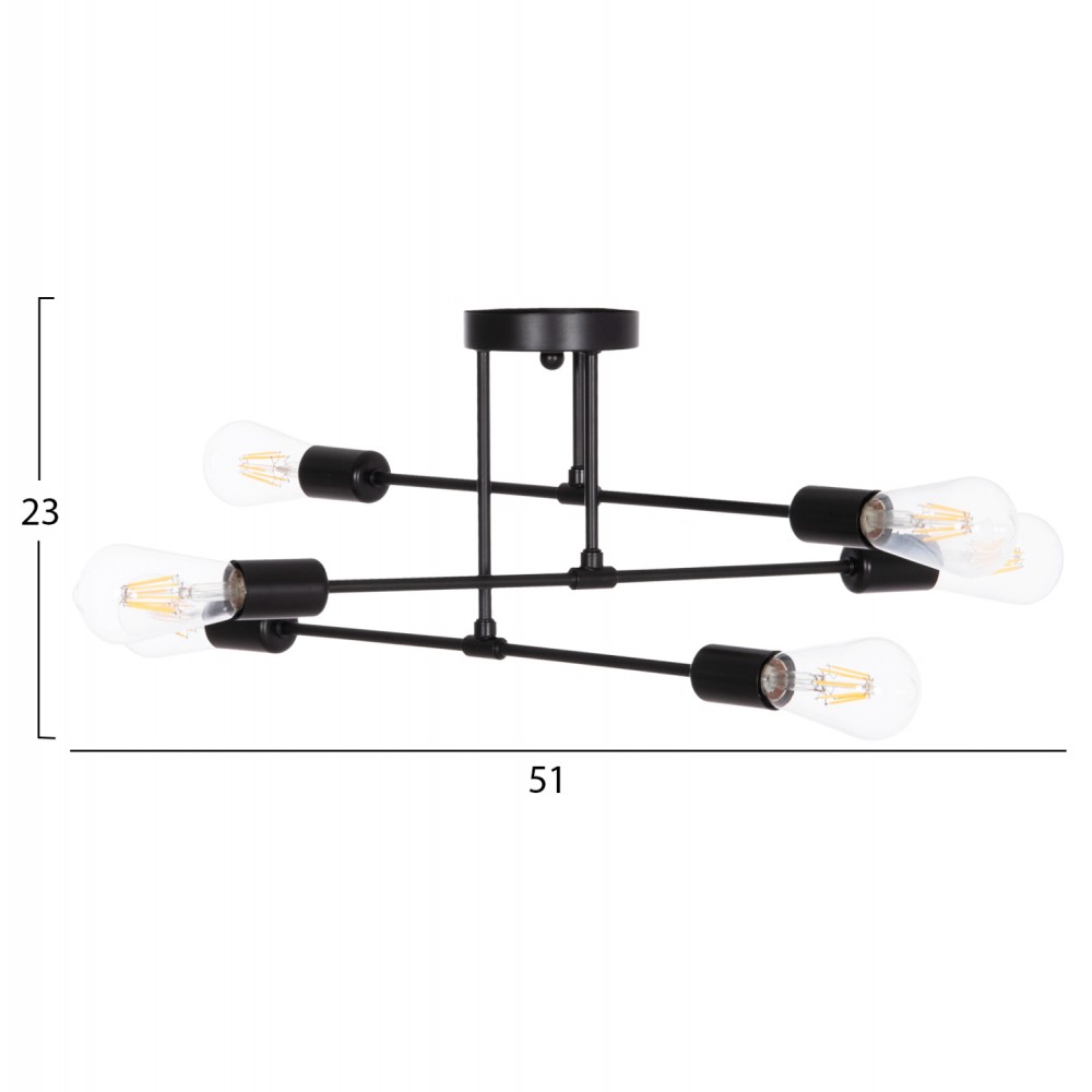 Φωτιστικό οροφής "LIGHTY" πολύφωτο από μέταλλο σε χρώμα μαύρο 51x51x23 Ε27