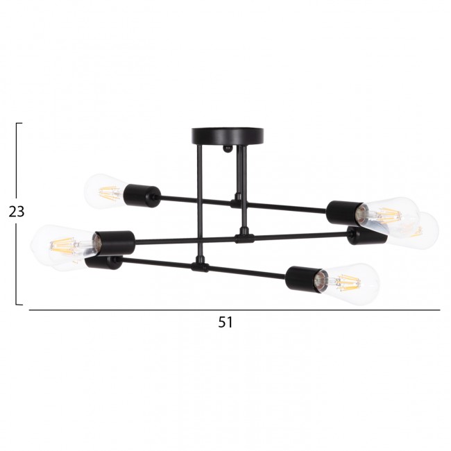 Φωτιστικό οροφής "LIGHTY" πολύφωτο από μέταλλο σε χρώμα μαύρο 51x51x23 Ε27