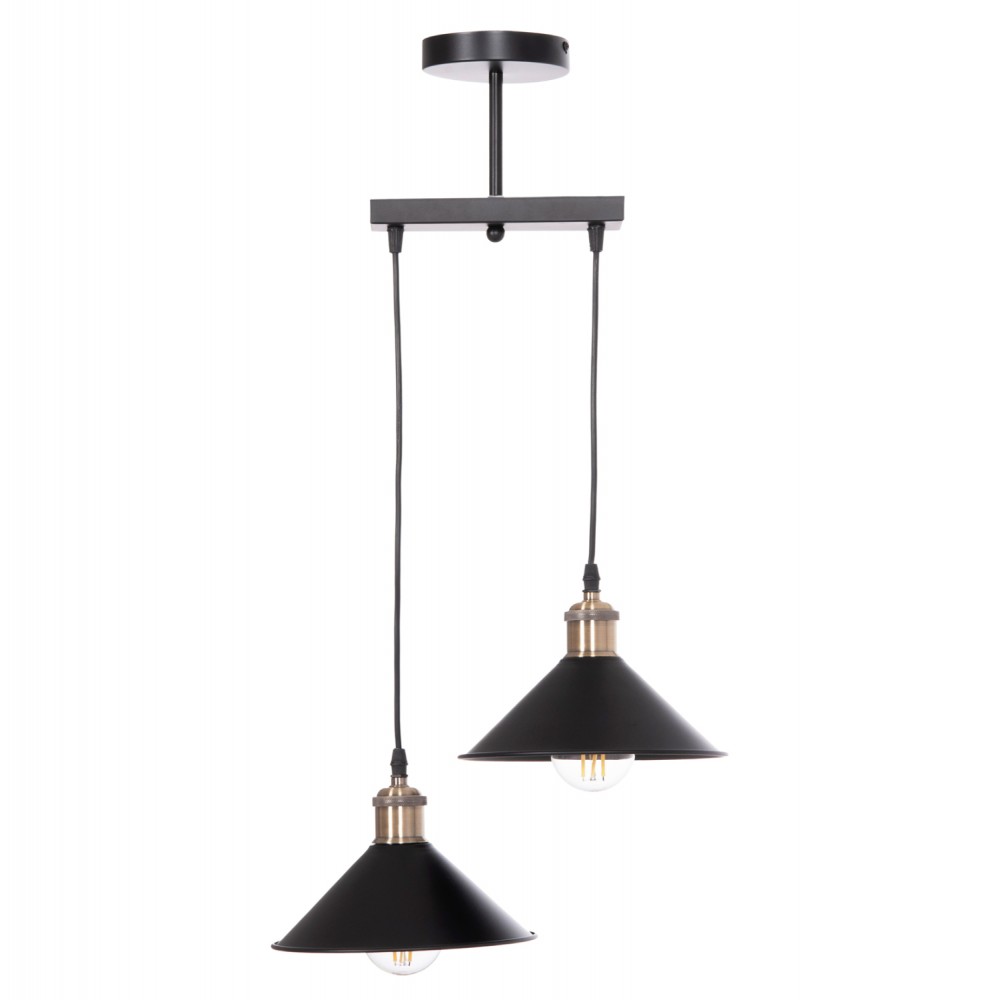 Φωτιστικό οροφής "BELL" δίφωτο από μέταλλο σε χρώμα μαύρο/χάλκινο Φ21.5x135 Ε27