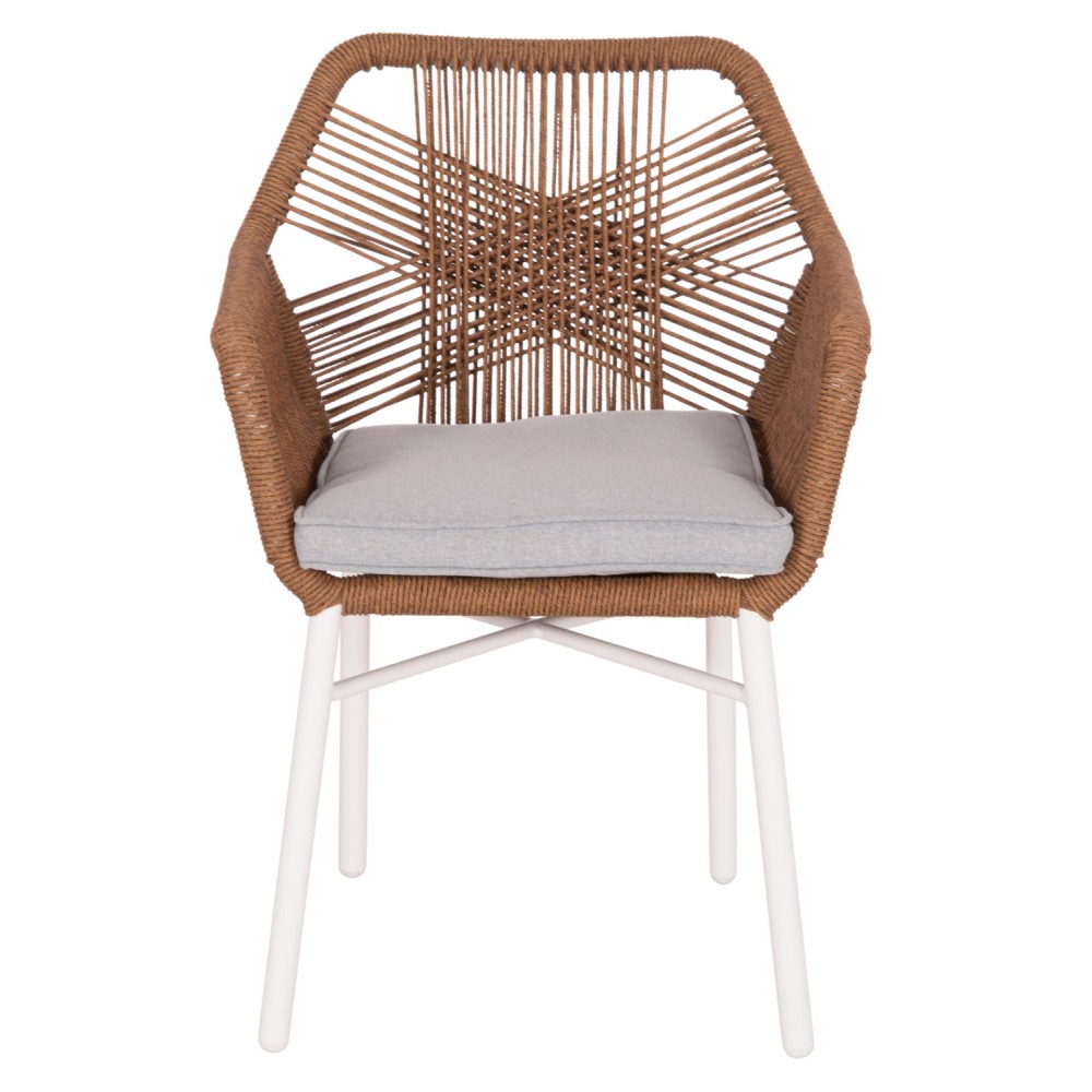 Πολυθρόνα εξωτερικού χώρου "TOPIN" από αλουμίνιο/rattan σε χρώμα λευκό/μπεζ 59x63x81