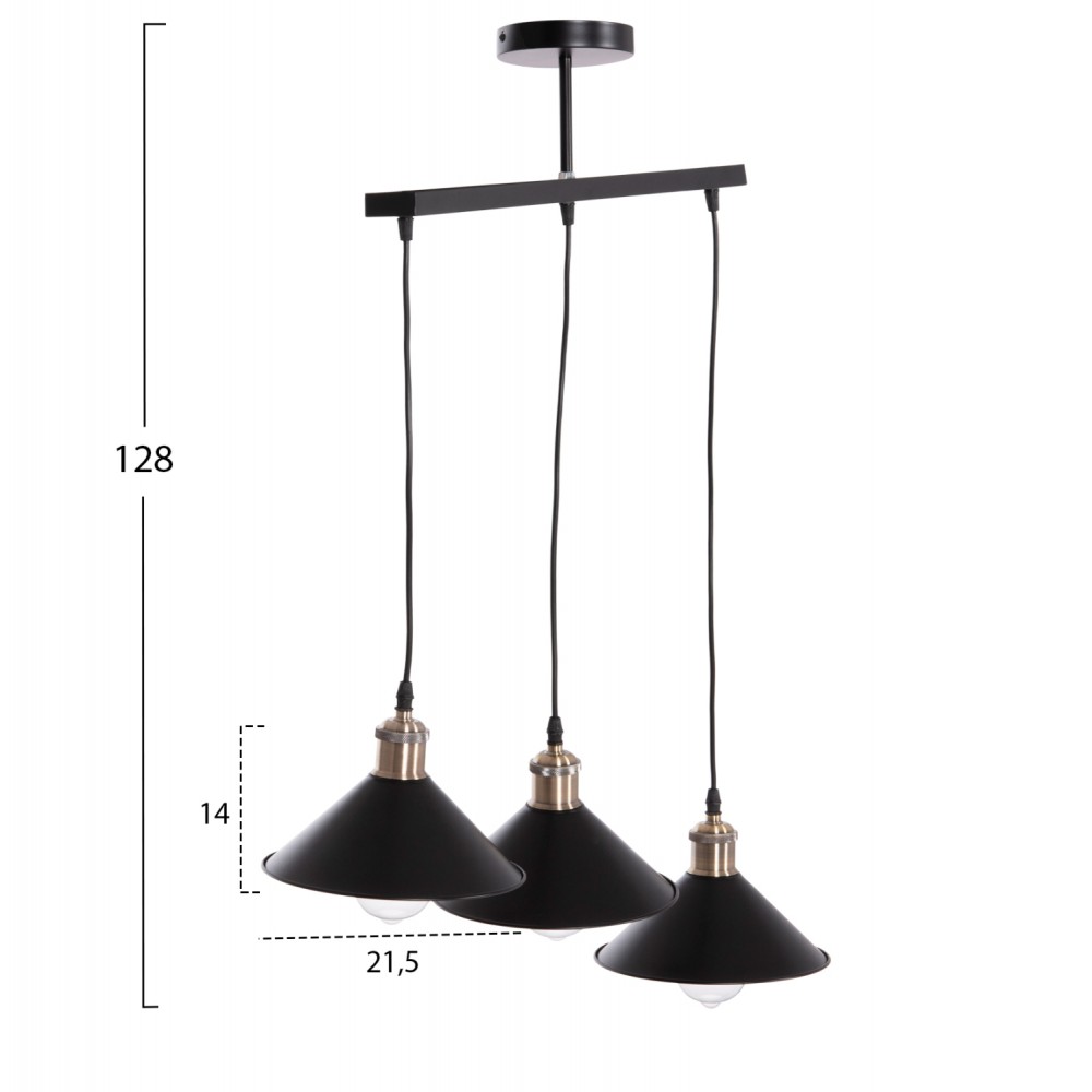 Φωτιστικό οροφής "BELL" τρίφωτο από μέταλλο σε χρώμα μαύρο/χάλκινο Φ21.5x128 Ε27