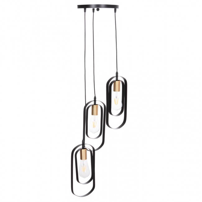 Φωτιστικό οροφής "BIUT" τρίφωτο από μέταλλο σε χρώμα μαύρο/χρυσό Φ23x139 E27