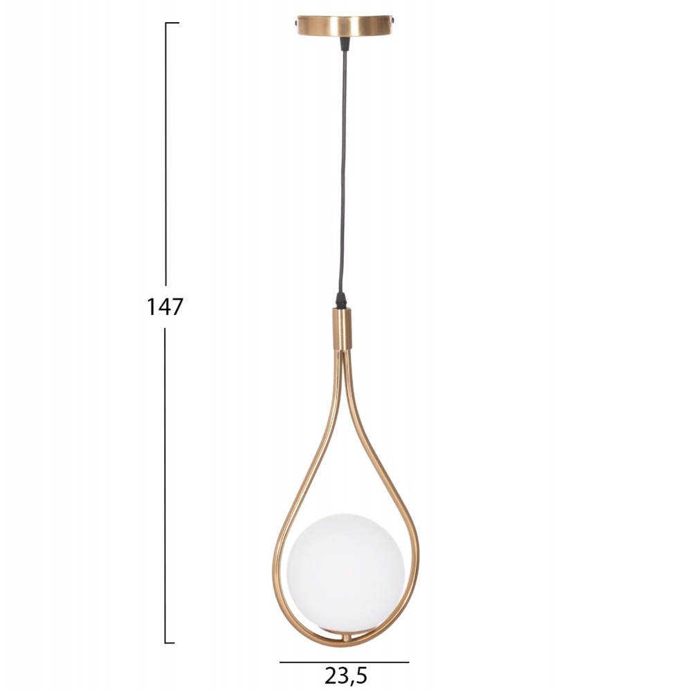 Φωτιστικό οροφής "DROPLET" με λευκό γλόμπο από μέταλλο σε χρώμα χρυσό 23.5x12x147 Ε27