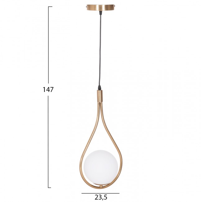Φωτιστικό οροφής "DROPLET" με λευκό γλόμπο από μέταλλο σε χρώμα χρυσό 23.5x12x147 Ε27