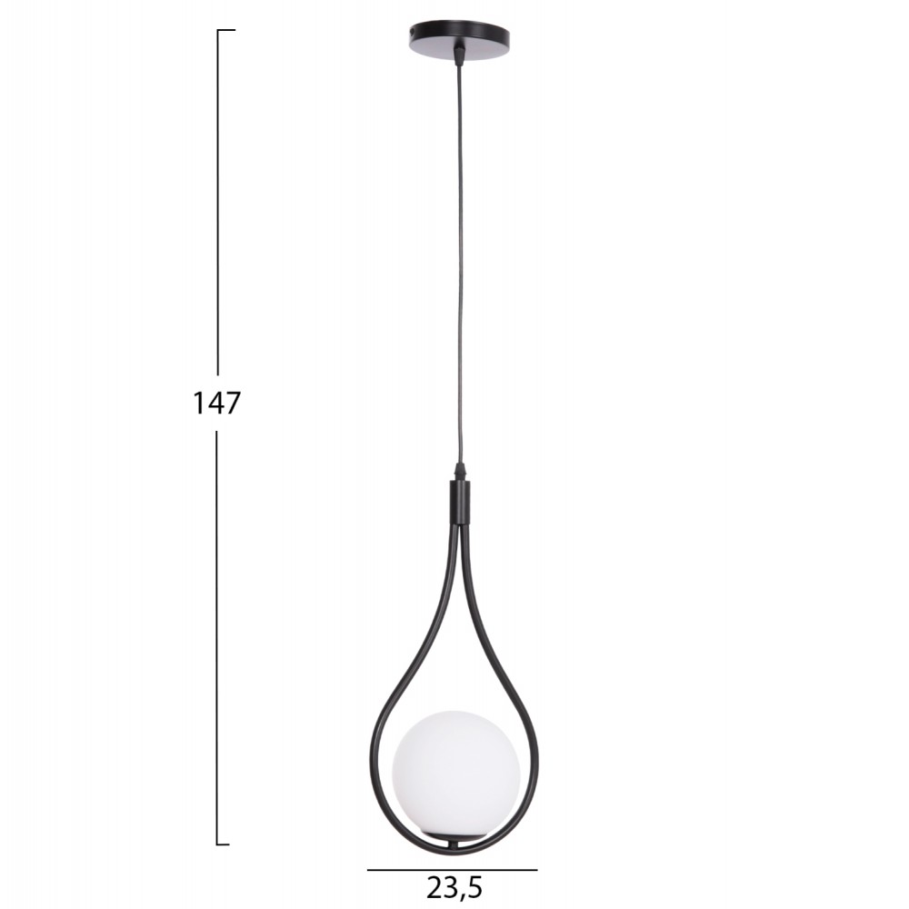 Φωτιστικό οροφής "DROPLET" με λευκό γλόμπο από μέταλλο σε χρώμα μαύρο 23.5x12x147 Ε27
