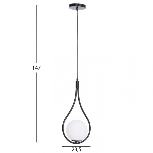 Φωτιστικό οροφής "DROPLET" με λευκό γλόμπο από μέταλλο σε χρώμα μαύρο 23.5x12x147 Ε27