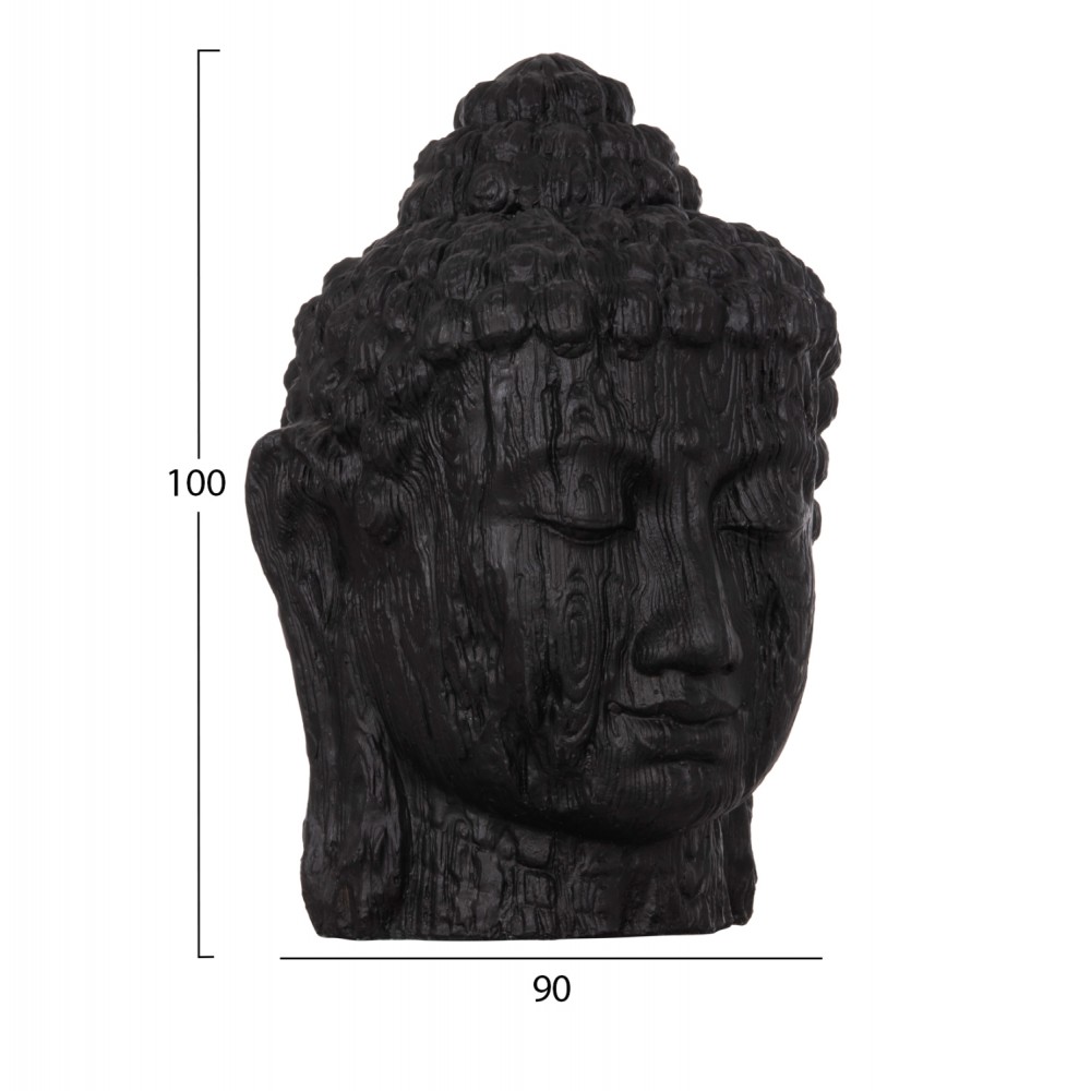 Διακοσμητικό δαπέδου κεφάλι βούδα xxl από γύψο σε χρώμα μαύρο 90x90x100