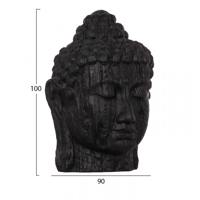 Διακοσμητικό δαπέδου κεφάλι βούδα xxl από γύψο σε χρώμα μαύρο 90x90x100