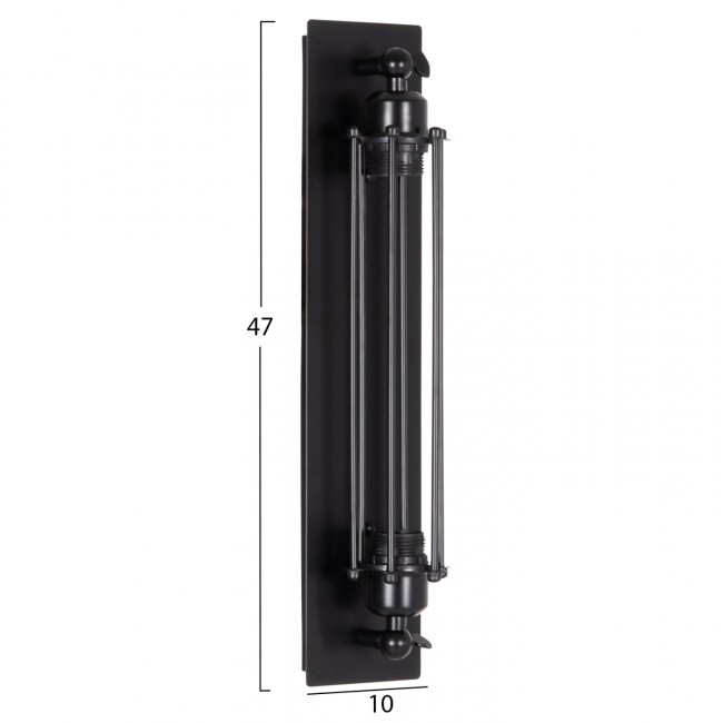 Απλίκα τοίχου "BEACON" δίφωτη από μέταλλο σε χρώμα μαύρο 10x10x47 Ε27