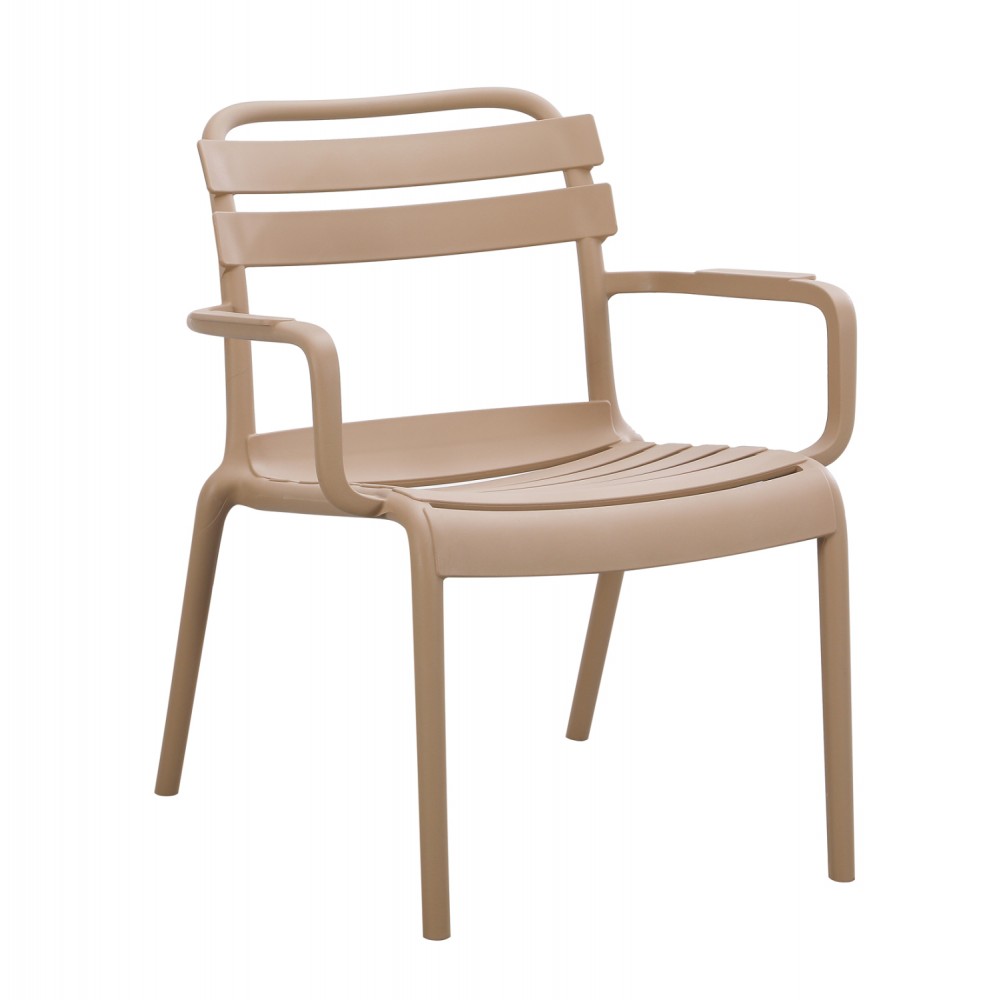 Πολυθρόνα εξωτερικού χώρου "KORVER" στοιβαζόμενη από pp σε χρώμα καπουτσίνο 48x67x75