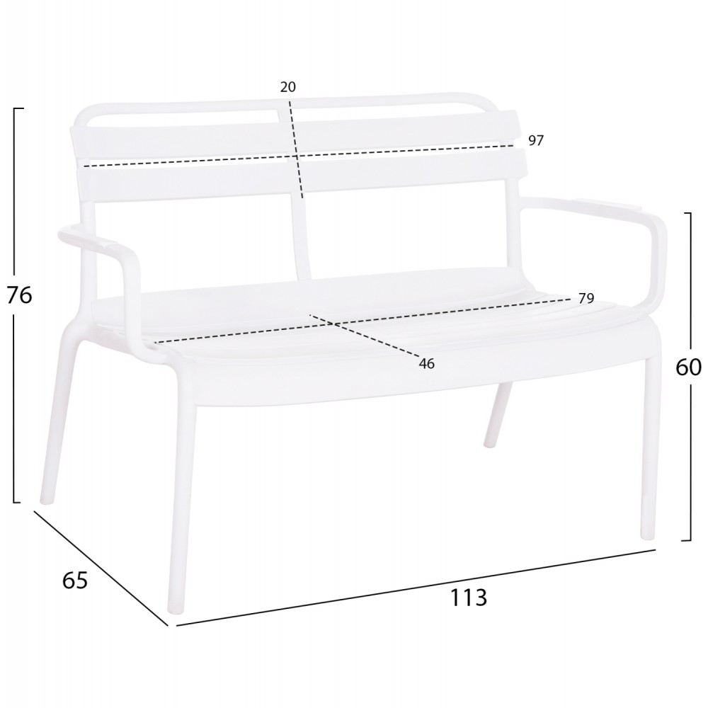 Παγκάκι εξωτερικού χώρου "KORVER" διθέσιο από pp σε χρώμα λευκό 113x65x76