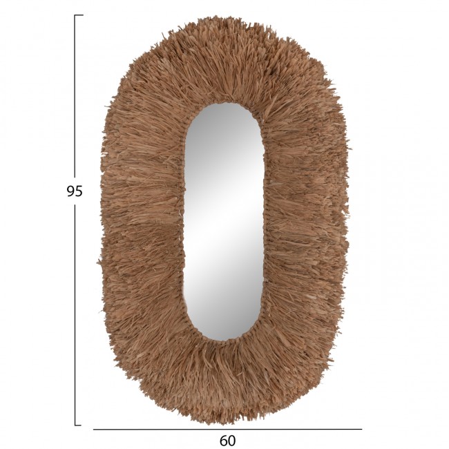 Καθρέπτης τοίχου οβάλ με πλαίσιο από ίνες σιζάλ σε χρώμα φυσικό 60x15x95