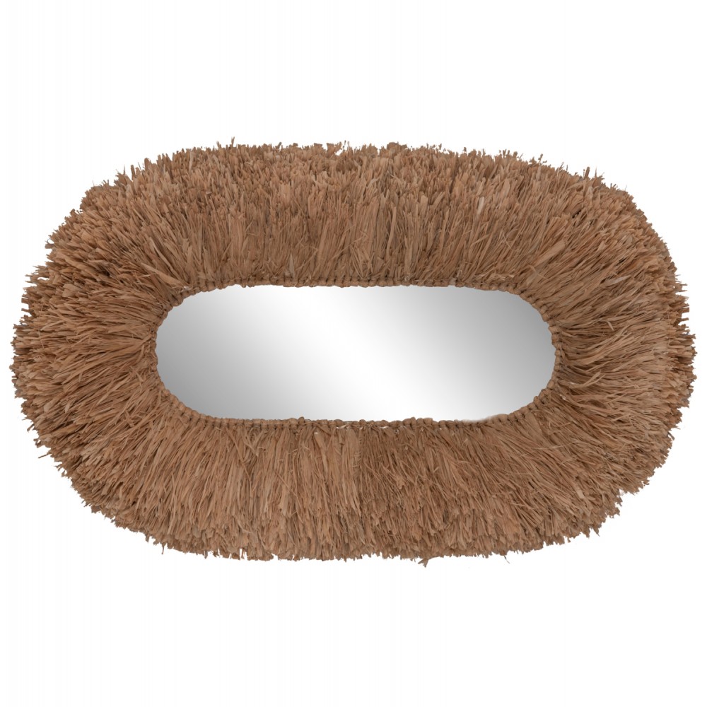 Καθρέπτης τοίχου οβάλ με πλαίσιο από ίνες σιζάλ σε χρώμα φυσικό 60x15x95