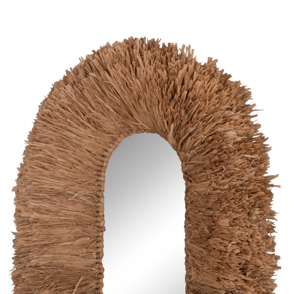 Καθρέπτης τοίχου οβάλ με πλαίσιο από ίνες σιζάλ σε χρώμα φυσικό 60x15x95