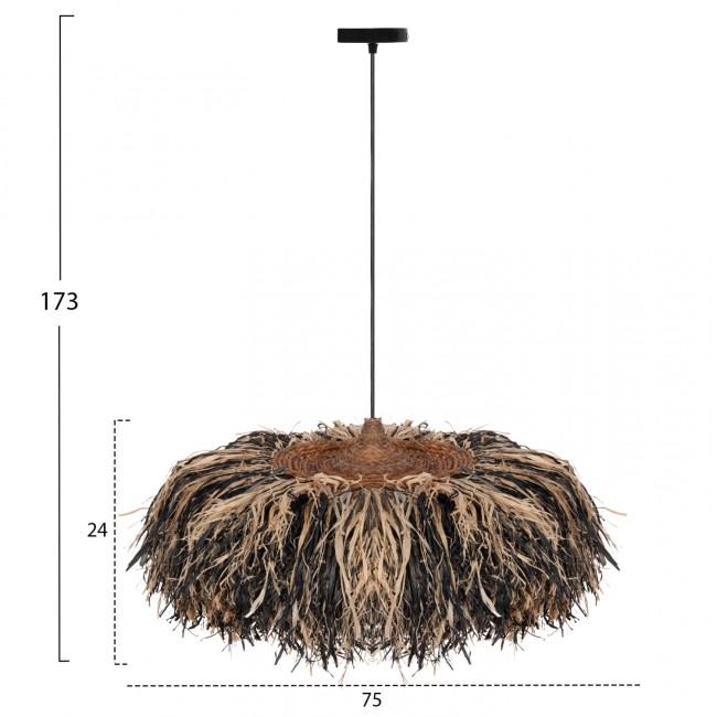 Φωτιστικό οροφής "ORDEM" από ίνες sisal-μπανάνας σε χρώμα φυσικό/μαύρο Φ75 Ε27