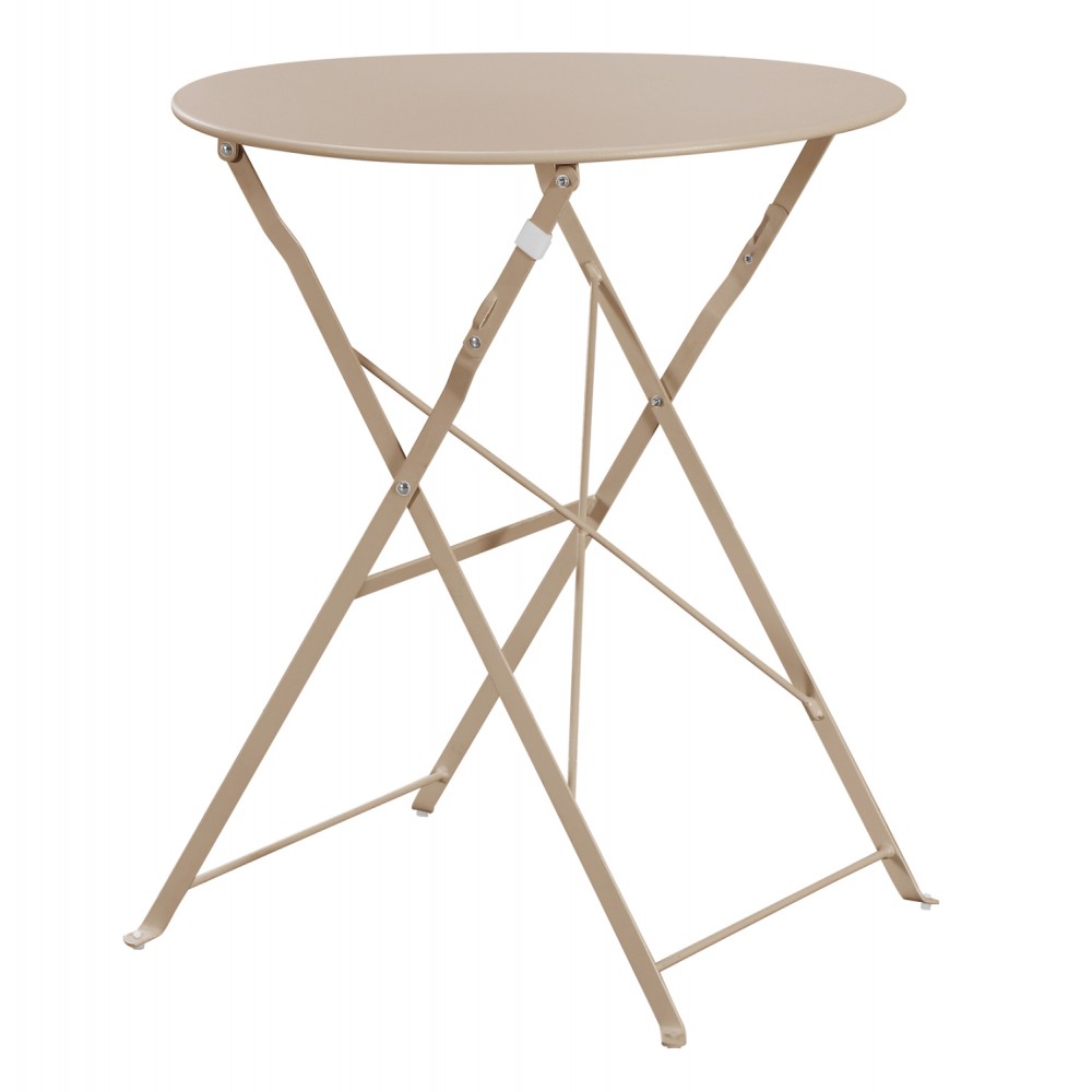 Τραπέζι ζαππείου "SOPHIE" πτυσσόμενο στρογγυλό από μέταλλο σε χρώμα καπουτσίνο Φ60x70