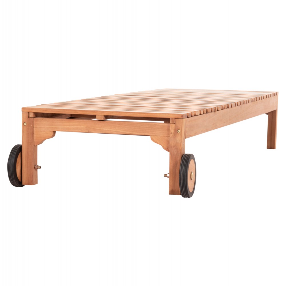 Ξαπλώστρα με ρόδες "STELLANO" από ξύλο teak σε χρώμα φυσικό 200x65x31