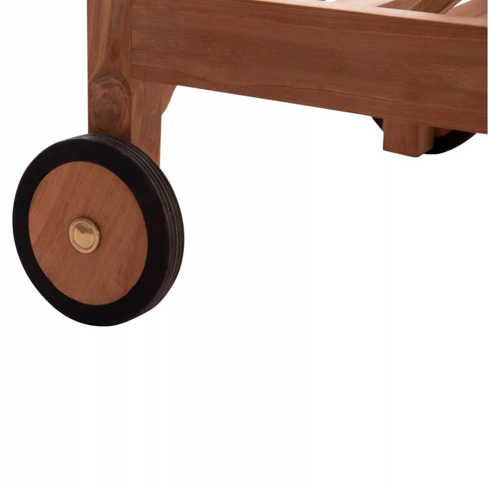 Ξαπλώστρα με ρόδες "STELLANO" από ξύλο teak σε χρώμα φυσικό 200x65x31