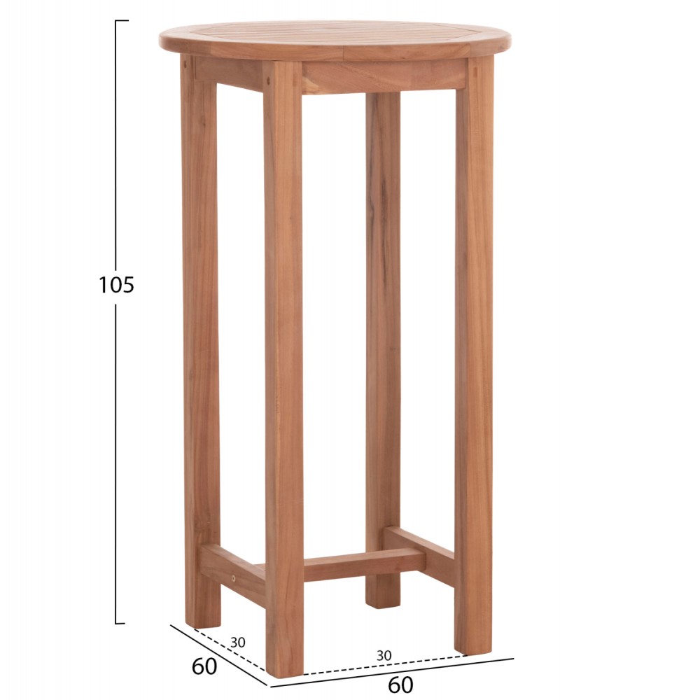 Τραπέζι/σταντ μπαρ εξωτερικού χώρου "PRESSCOT" στρογγυλό από ξύλο teak σε χρώμα φυσικό Φ60x105