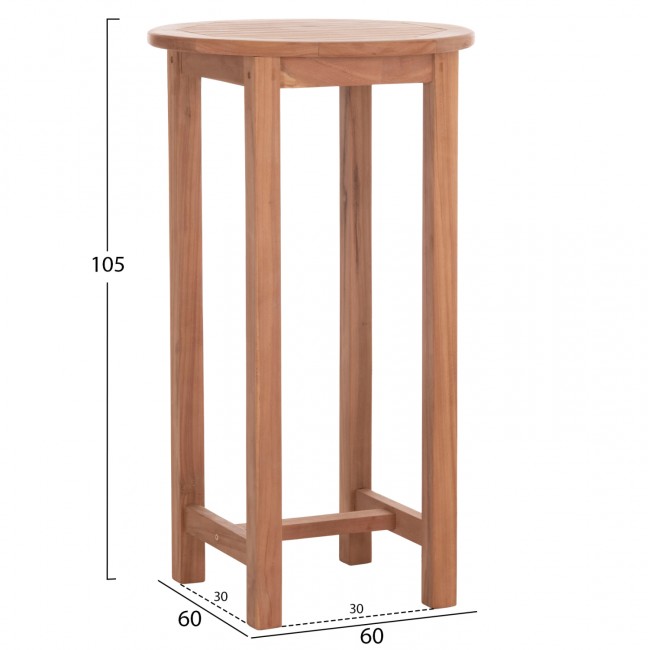 Τραπέζι/σταντ μπαρ εξωτερικού χώρου "PRESSCOT" στρογγυλό από ξύλο teak σε χρώμα φυσικό Φ60x105
