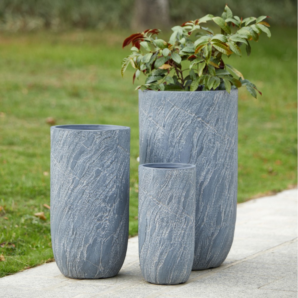 Σετ γλάστρες κύλινδροι "GARDENER" 3τμχ από fiberclay σε χρώμα cement Φ44x78.5