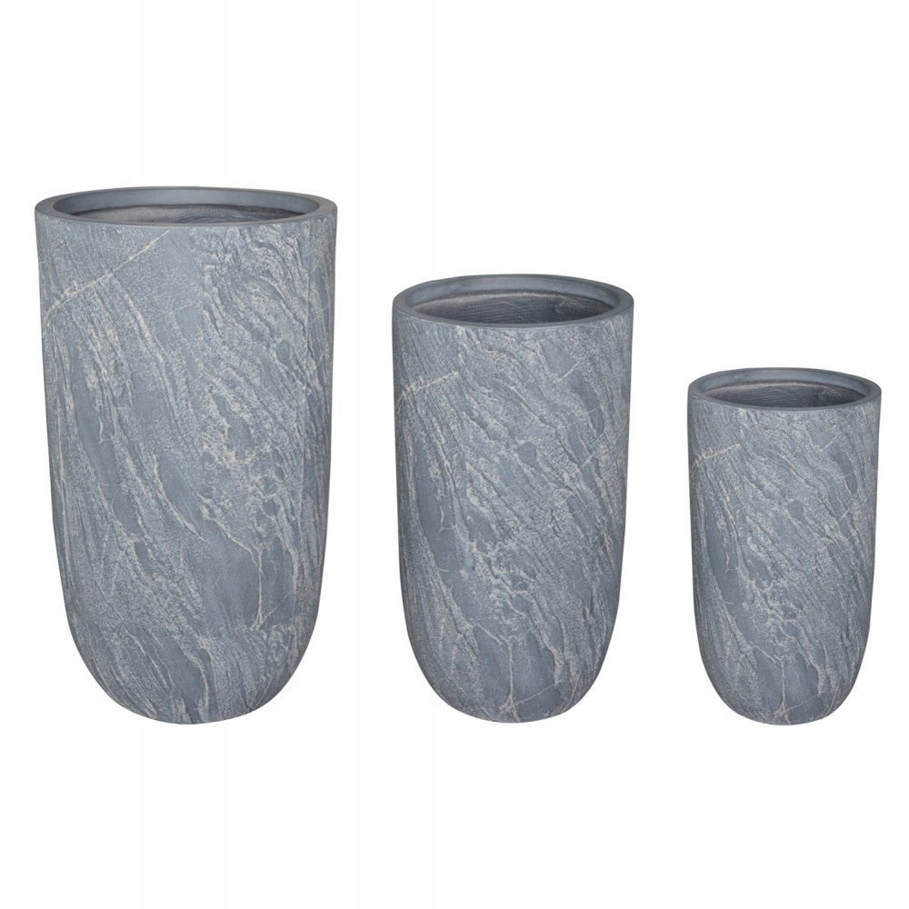 Σετ γλάστρες κύλινδροι "GARDENER" 3τμχ από fiberclay σε χρώμα cement Φ44x78.5