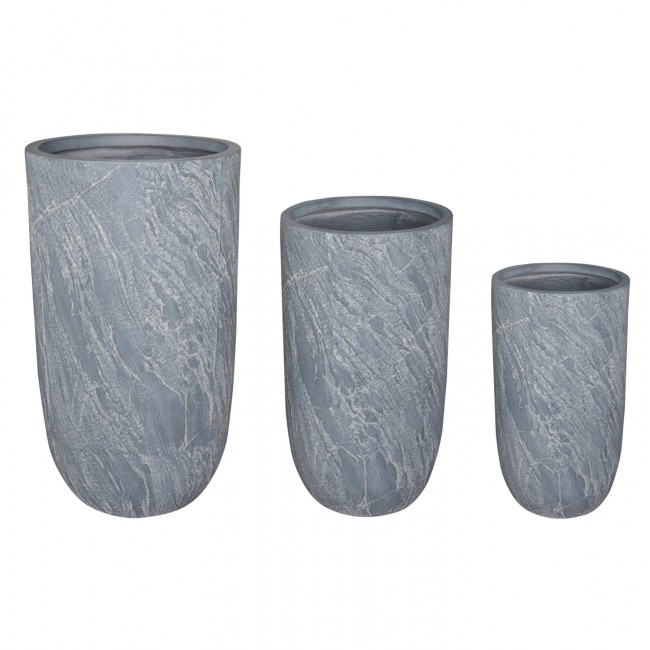 Σετ γλάστρες κύλινδροι "GARDENER" 3τμχ από fiberclay σε χρώμα cement Φ44x78.5
