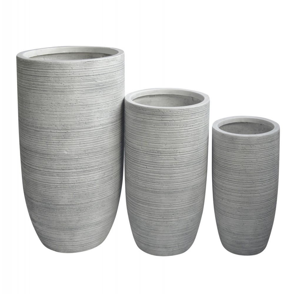 Σετ γλάστρες κύλινδροι "GARDENER" 3τμχ από fiberclay σε χρώμα cement Φ42.5x78.5