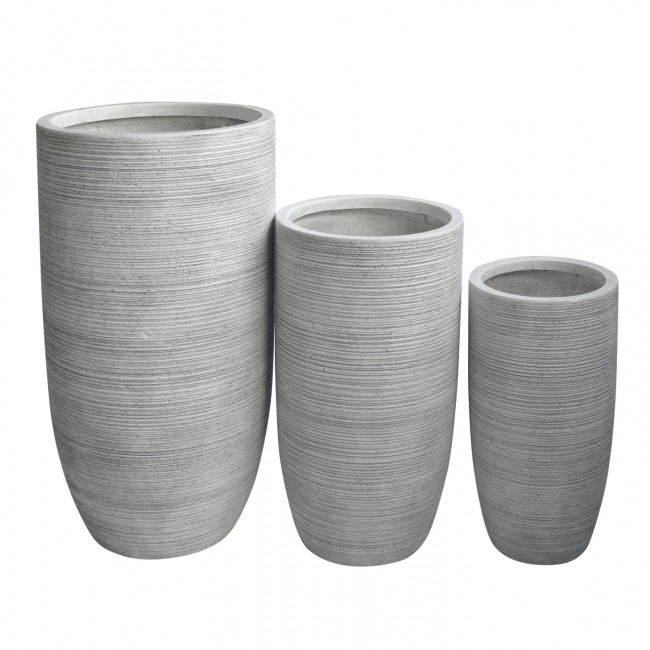 Σετ γλάστρες κύλινδροι "GARDENER" 3τμχ από fiberclay σε χρώμα cement Φ42.5x78.5