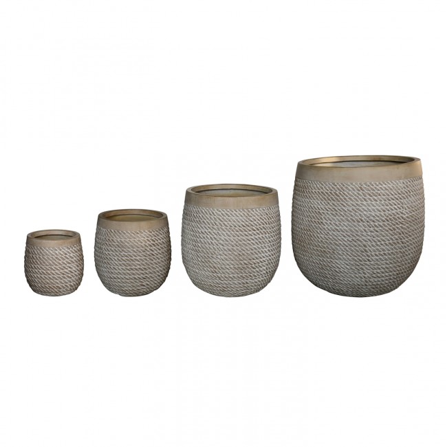 Σετ γλάστρες στρογγυλές "GARDENER" 4τμχ από fiberclay σε χρώμα ivory cement Φ56x54.5