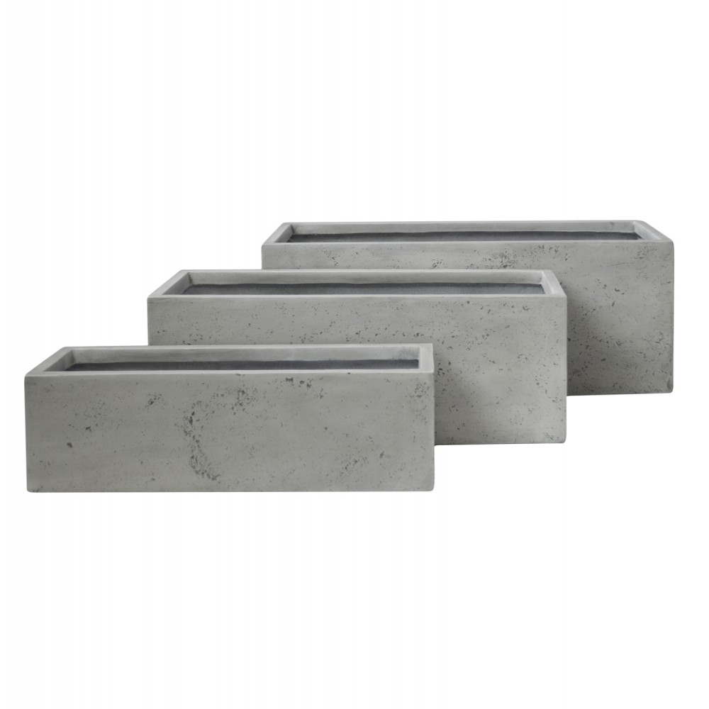 Σετ γλάστρες ορθογώνιες "GARDENER" 3τμχ από fiberclay σε χρώμα γκρι cement 81x30.5x30.5