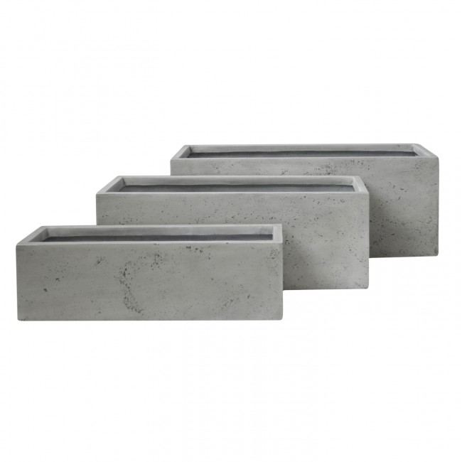 Σετ γλάστρες ορθογώνιες "GARDENER" 3τμχ από fiberclay σε χρώμα γκρι cement 81x30.5x30.5