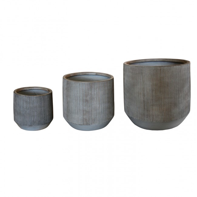 Σετ γλάστρες στρογγυλές "GARDENER" 3τμχ από fiberclay σε χρώμα cement Φ59x55