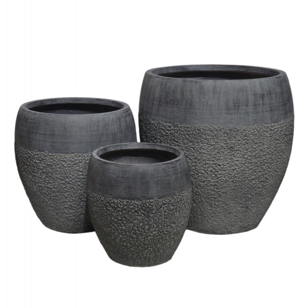 Σετ γλάστρες "GARDENER" 3τμχ από fiberclay σε χρώμα σκούρο cement Φ55x54