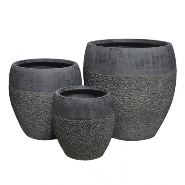 Σετ γλάστρες "GARDENER" 3τμχ από fiberclay σε χρώμα σκούρο cement Φ55x54
