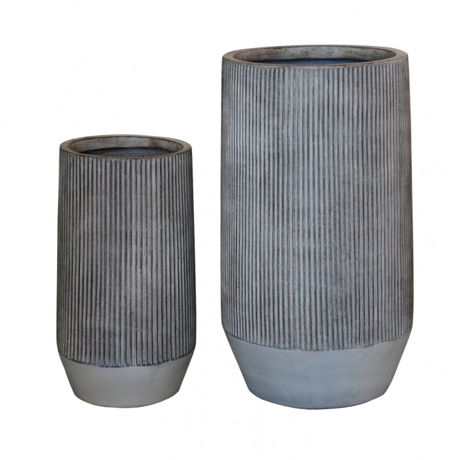 Σετ γλάστρες κύλινδροι "GARDENER" 2τμχ από fiberclay σε χρώμα cement Φ36x63.5