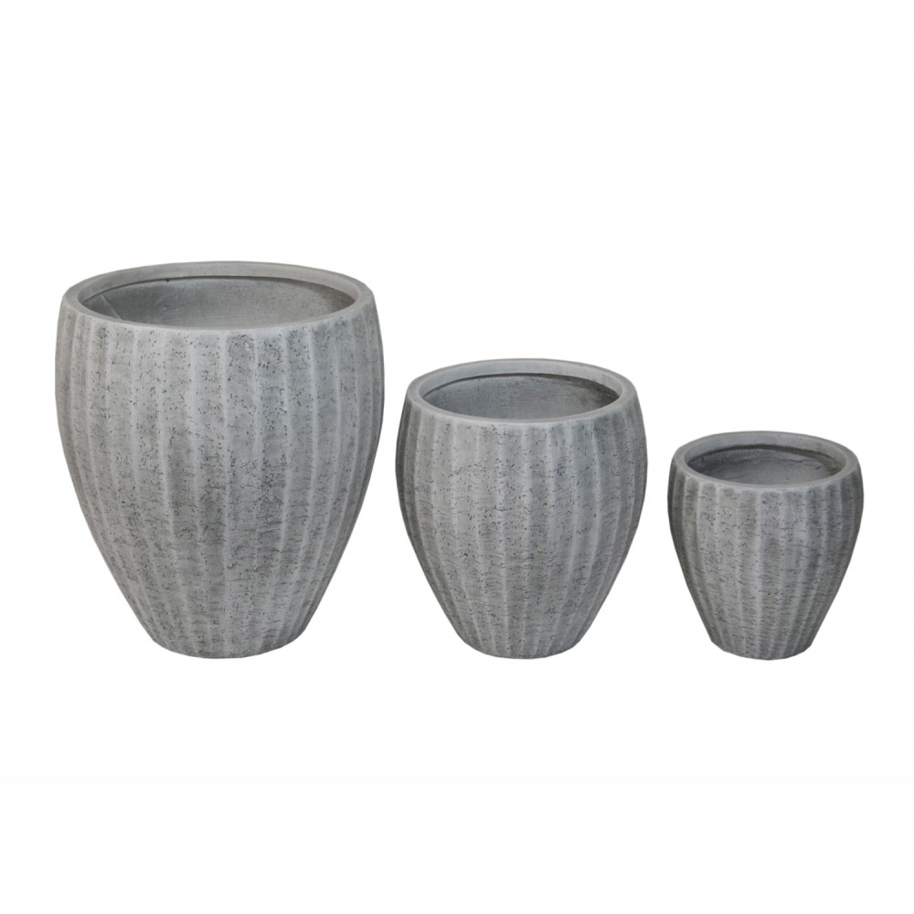 Σετ γλάστρες "GARDENER" 3τμχ από fiberclay σε χρώμα cement Φ49.5x56