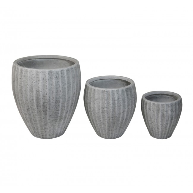 Σετ γλάστρες "GARDENER" 3τμχ από fiberclay σε χρώμα cement Φ49.5x56