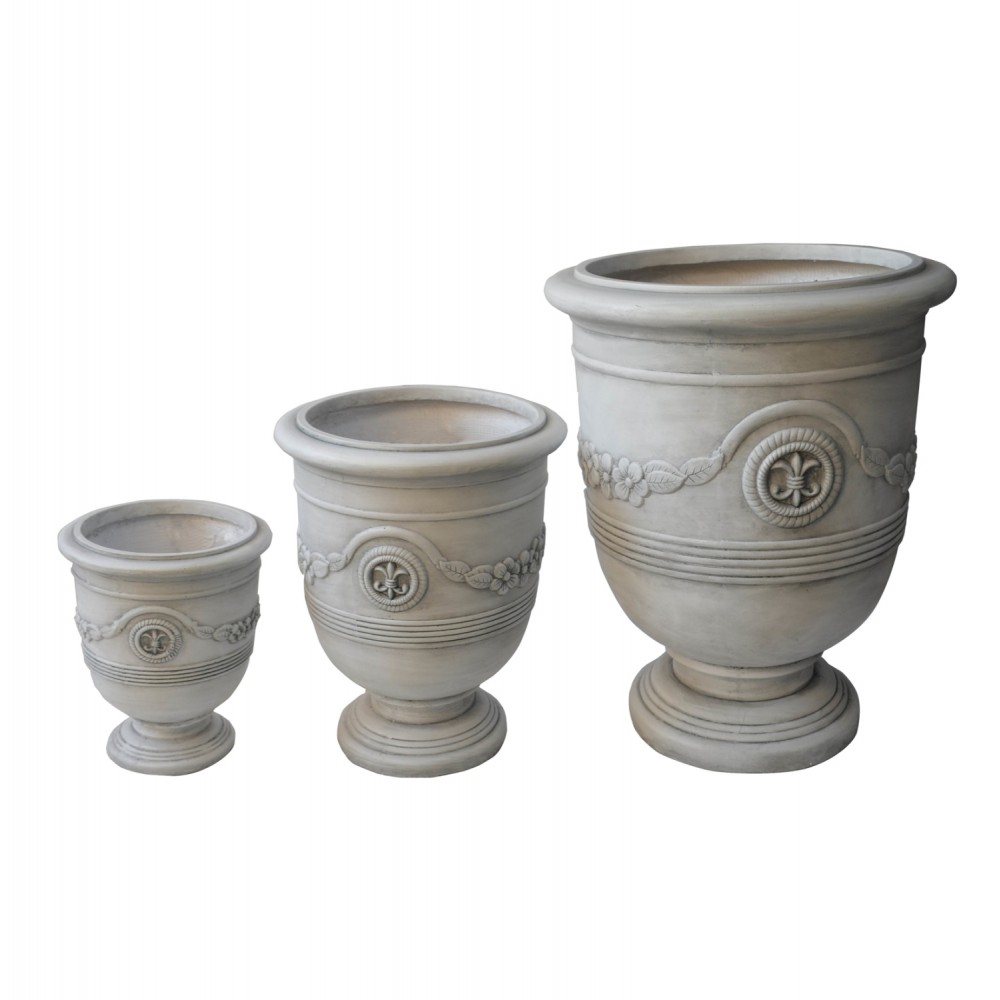 Σετ γλάστρες με ανάγλυφο σχέδιο "GARDENER" 3τμχ από fiberclay σε χρώμα υπόλευκο Φ57.5x72.5