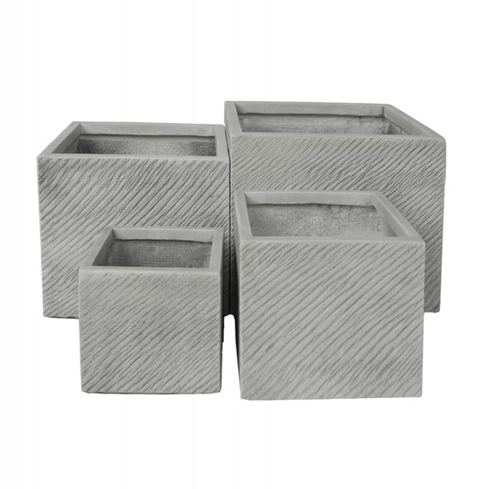 Σετ γλάστρες τετράγωνες "GARDENER" 4τμχ από fiberclay σε χρώμα γκρι cement 37x37x31.5