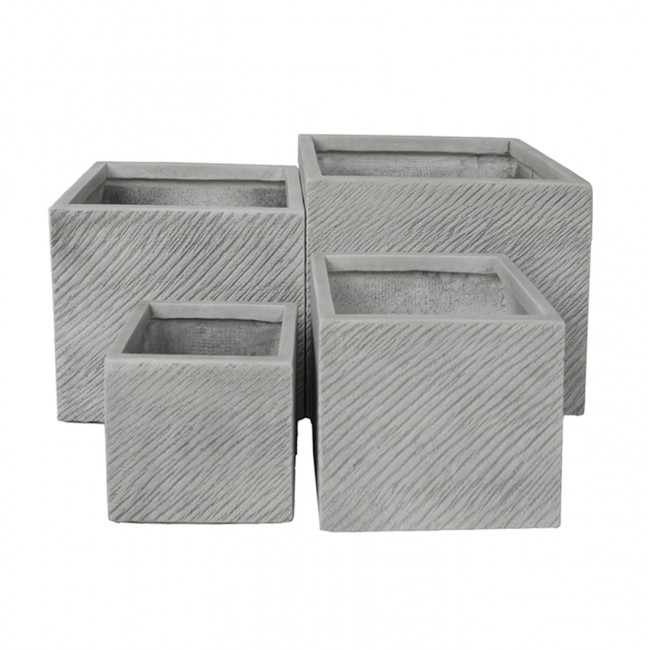 Σετ γλάστρες τετράγωνες "GARDENER" 4τμχ από fiberclay σε χρώμα γκρι cement 37x37x31.5