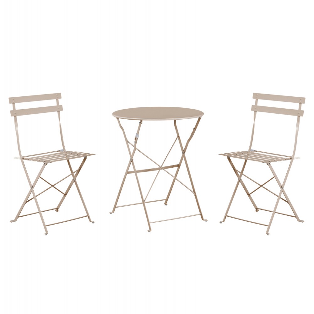 Σετ τραπεζαρίας ζαππείου "SOPHIE" 3τμχ πτυσσόμενο από μέταλλο σε χρώμα καπουτσίνο Φ60x70