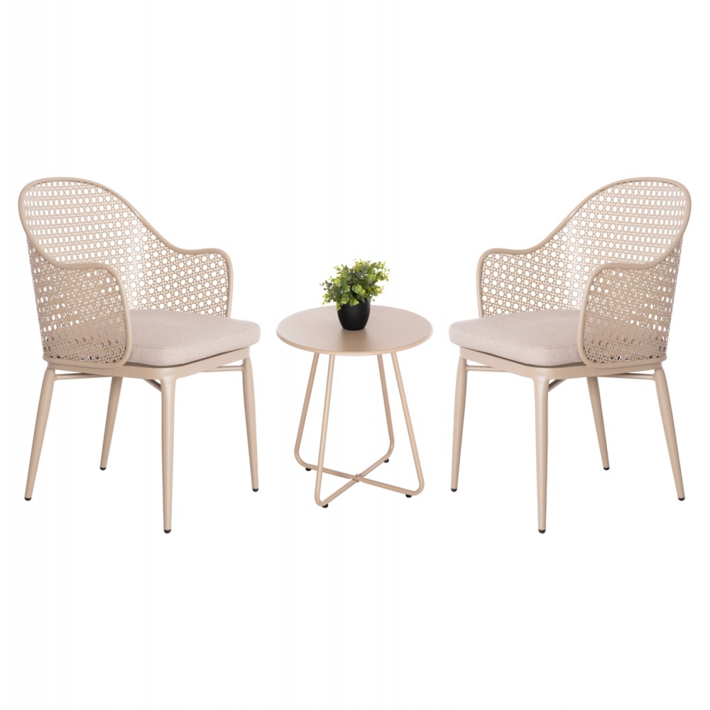 Σετ lounge εξωτερικού χώρου "OREGO" 3τμχ από αλουμίνιο/μέταλλο σε χρώμα καπουτσίνο Φ40x50