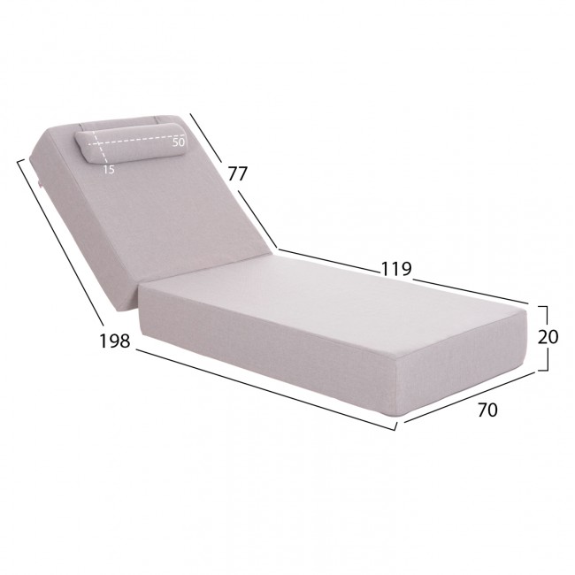 Μαξιλάρι ξαπλώστρας "KIHEI" με foam από ύφασμα σε χρώμα γκρι ανοιχτό 198x70x20
