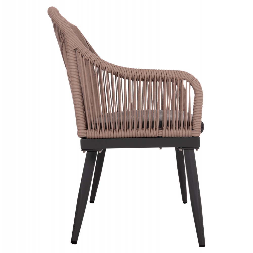 Καναπές διθέσιος "MYRTIA" από αλουμίνιο/σχοινί σε χρώμα ανθρακί/μπεζ 123x61x90